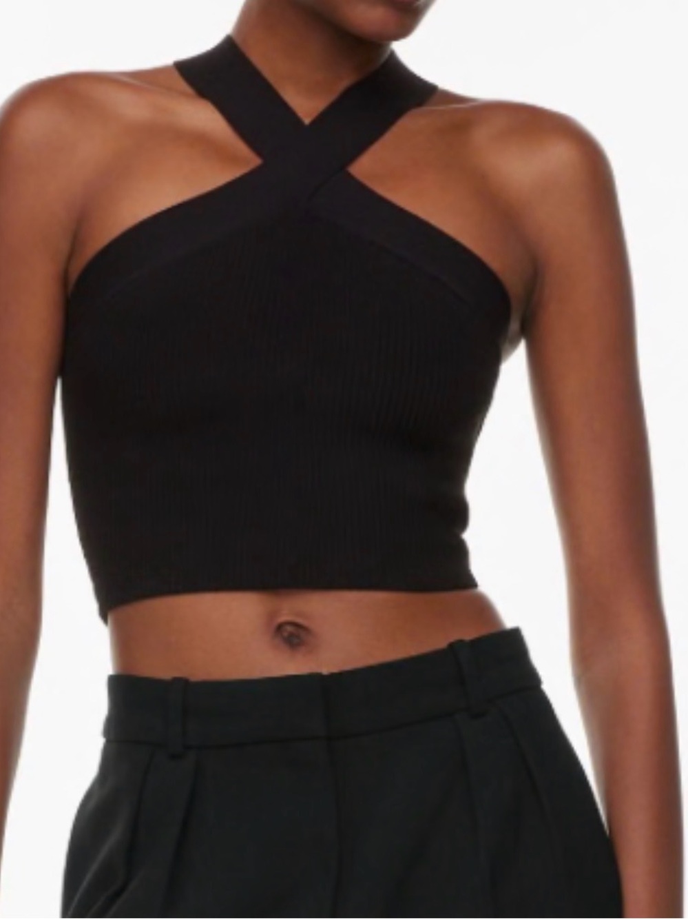 Babaton Black Sculpt Knit criss cross Ribbed tank.